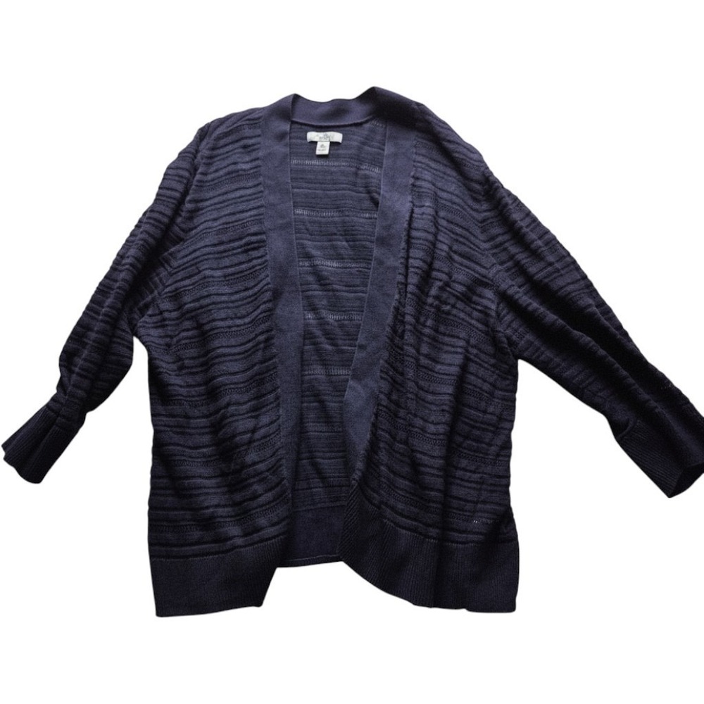 Croft & Barrow Cardigan Sweater Womens 2XL Blue Striped V Neck Open Front Knit
